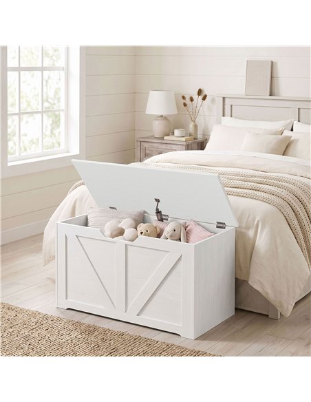 HOMCOM 100L Home Storage Box, with Safety Hinge - White Wood-Effect - pic 211105 | FastDaddyshop