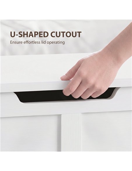 HOMCOM 100L Home Storage Box, with Safety Hinge - White Wood-Effect - pic 211109 | FastDaddyshop