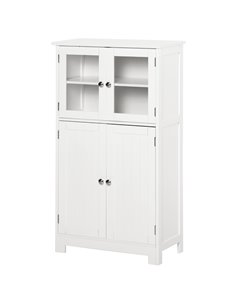 Kleankin Bathroom Floor Storage Cabinet with Tempered Glass Doors, Adjustable Shelf, White