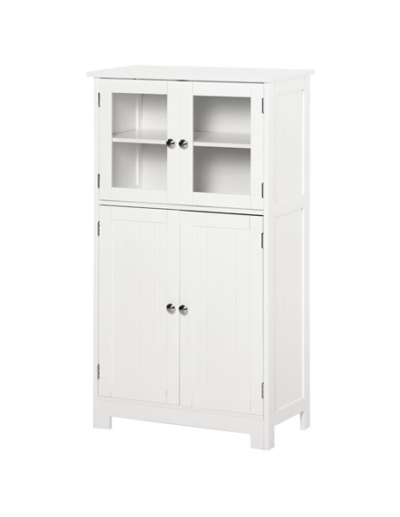 Kleankin Bathroom Floor Storage Cabinet with Tempered Glass Doors, Adjustable Shelf, White - pic 21111 | FastDaddyshop