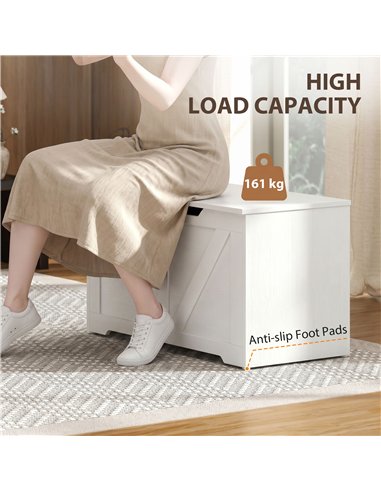 HOMCOM 100L Home Storage Box, with Safety Hinge - White Wood-Effect