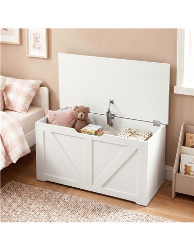 HOMCOM 100L Home Storage Box, with Safety Hinge - White Wood-Effect