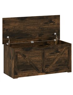 HOMCOM 127L Home Storage Box, with Safety Hinges - Rustic Brown Wood-Effect