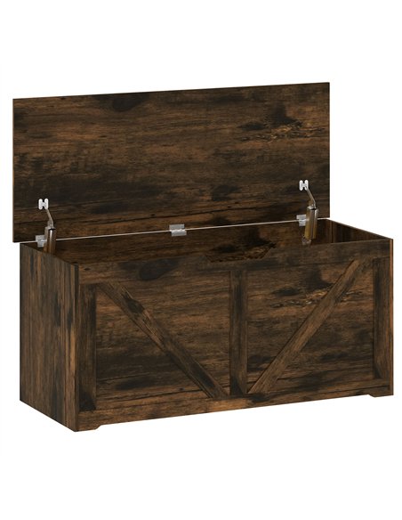 HOMCOM 127L Home Storage Box, with Safety Hinges - Rustic Brown Wood-Effect - pic 211113 | FastDaddyshop