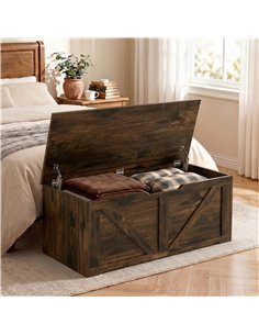 HOMCOM 127L Home Storage Box, with Safety Hinges - Rustic Brown Wood-Effect 2