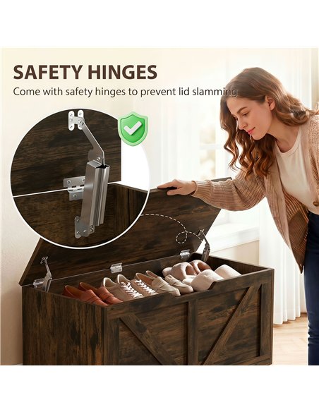 HOMCOM 127L Home Storage Box, with Safety Hinges - Rustic Brown Wood-Effect - pic 211117 | FastDaddyshop