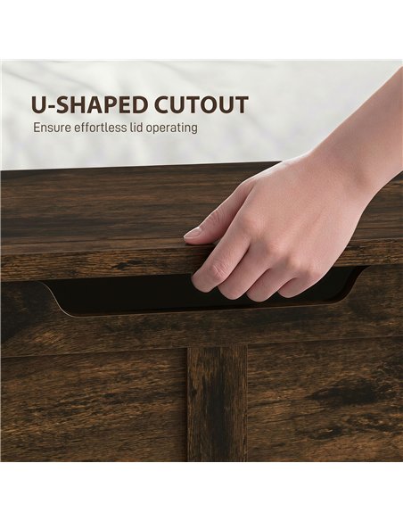 HOMCOM 127L Home Storage Box, with Safety Hinges - Rustic Brown Wood-Effect - pic 211118 | FastDaddyshop