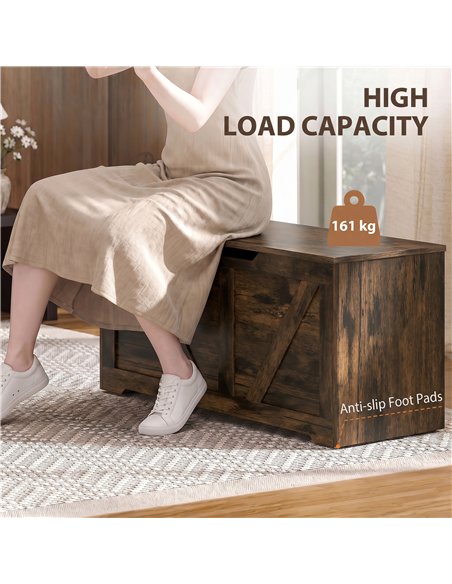 HOMCOM 127L Home Storage Box, with Safety Hinges - Rustic Brown Wood-Effect - pic 211119 | FastDaddyshop