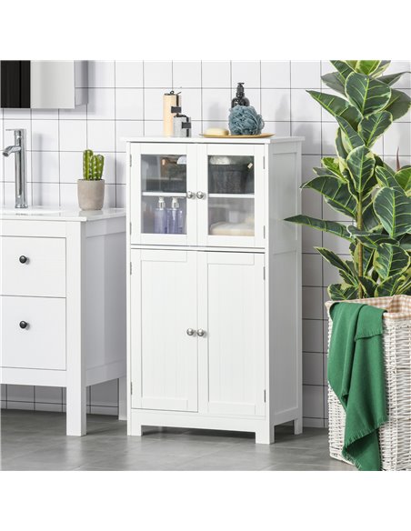 Kleankin Bathroom Floor Storage Cabinet with Tempered Glass Doors, Adjustable Shelf, White - pic 21112 | FastDaddyshop