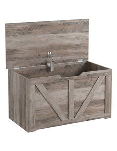 HOMCOM 100L Home Storage Box, with Safety Hinge - Grey Wood-Effect