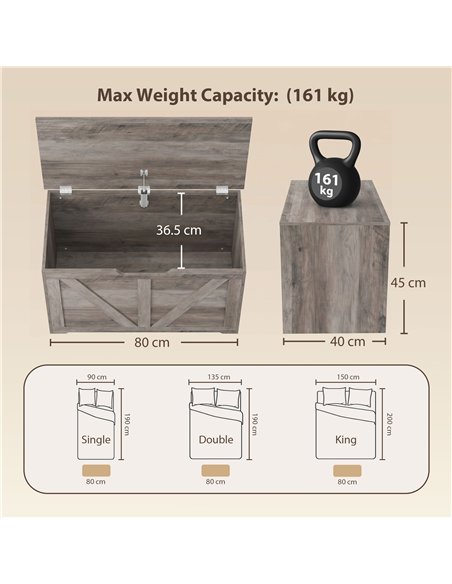 HOMCOM 100L Home Storage Box, with Safety Hinge - Grey Wood-Effect - pic 211124 | FastDaddyshop