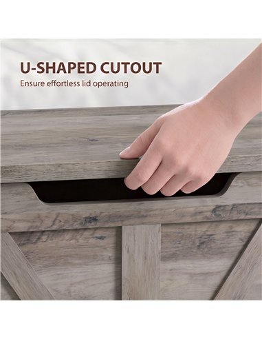 HOMCOM 100L Home Storage Box, with Safety Hinge - Grey Wood-Effect
