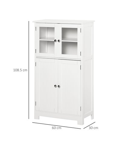 Kleankin Bathroom Floor Storage Cabinet with Tempered Glass Doors, Adjustable Shelf, White