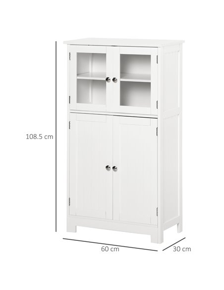 Kleankin Bathroom Floor Storage Cabinet with Tempered Glass Doors, Adjustable Shelf, White - pic 21113 | FastDaddyshop