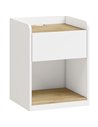 HOMCOM Modern Bedside Table, Slim Nightstand with Drawer, Shelf and Cable Holes, White and Oak