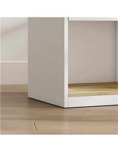 HOMCOM Modern Bedside Table, Slim Nightstand with Drawer, Shelf and Cable Holes, White and Oak