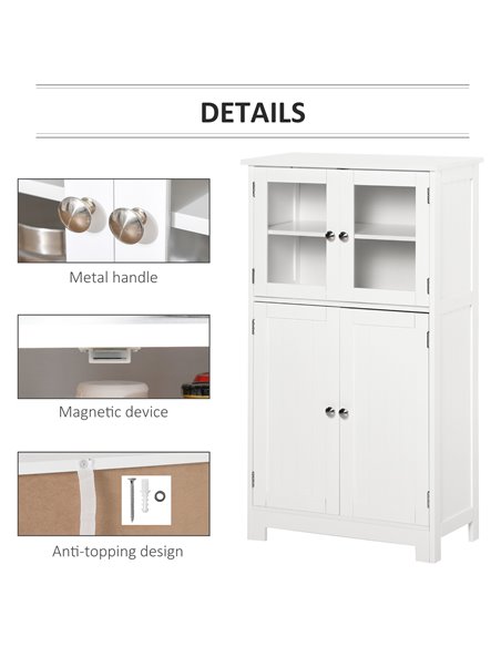 Kleankin Bathroom Floor Storage Cabinet with Tempered Glass Doors, Adjustable Shelf, White - pic 21114 | FastDaddyshop