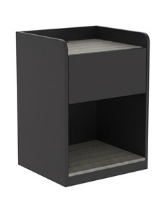 HOMCOM Modern Bedside Table, Slim Nightstand with Drawer, Shelf and Cable Holes, Black and Grey Wood Effect