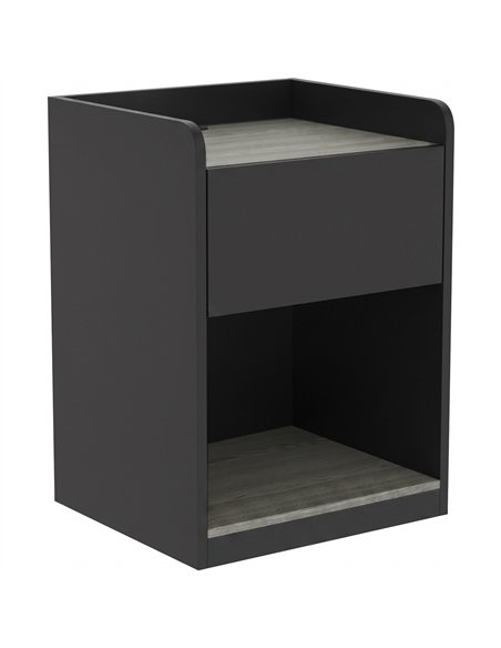 HOMCOM Modern Bedside Table, Slim Nightstand with Drawer, Shelf and Cable Holes, Black and Grey Wood Effect - pic 211140 | FastDaddyshop
