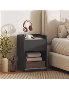 HOMCOM Modern Bedside Table, Slim Nightstand with Drawer, Shelf and Cable Holes, Black and Grey Wood Effect 2