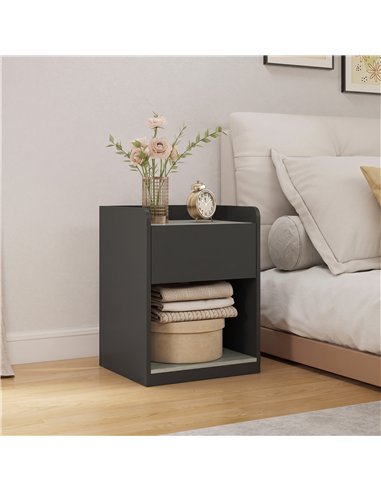 HOMCOM Modern Bedside Table, Slim Nightstand with Drawer, Shelf and Cable Holes, Black and Grey Wood Effect