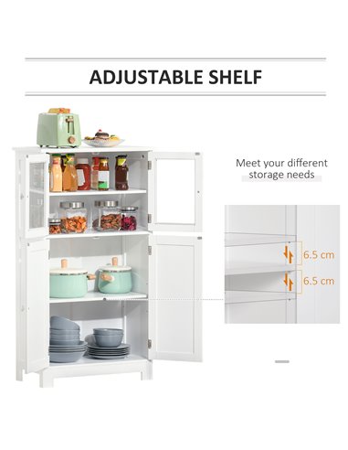 Kleankin Bathroom Floor Storage Cabinet with Tempered Glass Doors, Adjustable Shelf, White