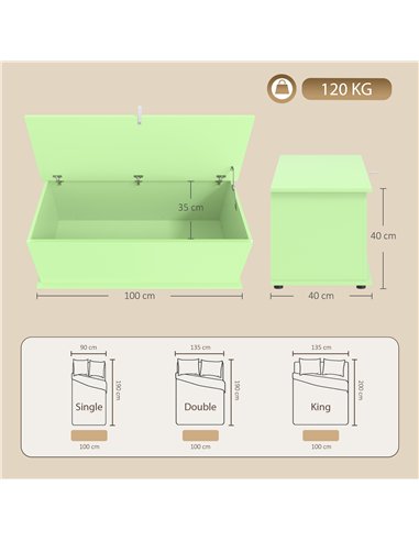 HOMCOM 114L Large Storage Chest, Green Bench Trunk with Safety Hinge for Bedroom, Living Room & Entryway