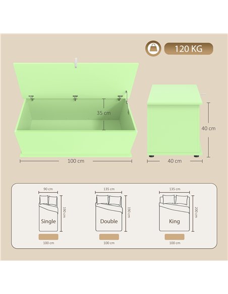 HOMCOM 114L Large Storage Chest, Green Bench Trunk with Safety Hinge for Bedroom, Living Room & Entryway - pic 211151 | FastDaddyshop