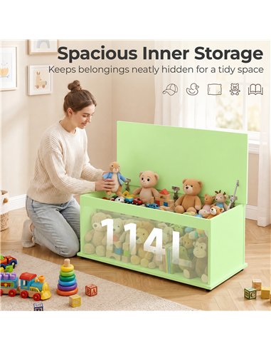HOMCOM 114L Large Storage Chest, Green Bench Trunk with Safety Hinge for Bedroom, Living Room & Entryway