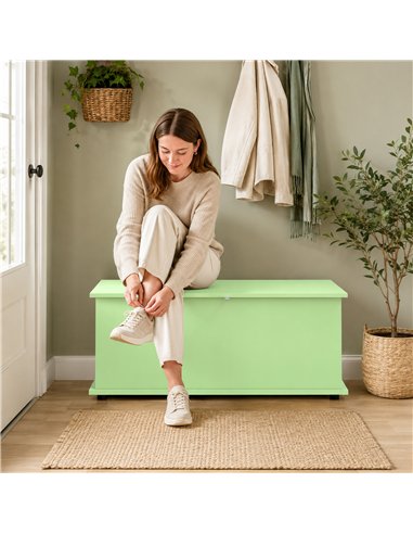 HOMCOM 114L Large Storage Chest, Green Bench Trunk with Safety Hinge for Bedroom, Living Room & Entryway