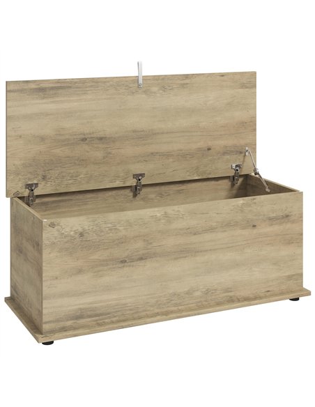 HOMCOM Large 114L Storage Chest Grey Wood Bench Trunk with Safety Lid for Bedroom Hallway and Living Room 100 x 40 x 40cm - pic 211158 | FastDaddyshop