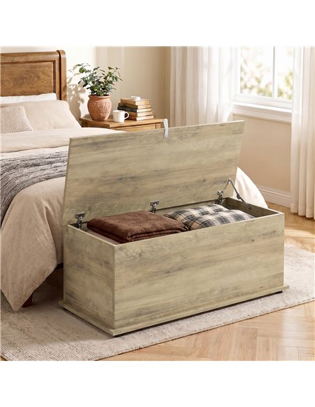 HOMCOM Large 114L Storage Chest Grey Wood Bench Trunk with Safety Lid for Bedroom Hallway and Living Room 100 x 40 x 40cm - pic 211159 | FastDaddyshop