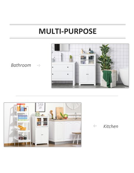 Kleankin Bathroom Floor Storage Cabinet with Tempered Glass Doors, Adjustable Shelf, White - pic 21116 | FastDaddyshop