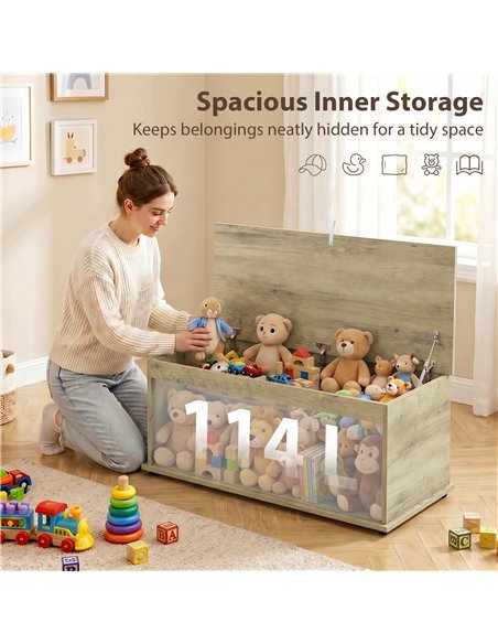 HOMCOM Large 114L Storage Chest Grey Wood Bench Trunk with Safety Lid for Bedroom Hallway and Living Room 100 x 40 x 40cm - pic 211161 | FastDaddyshop