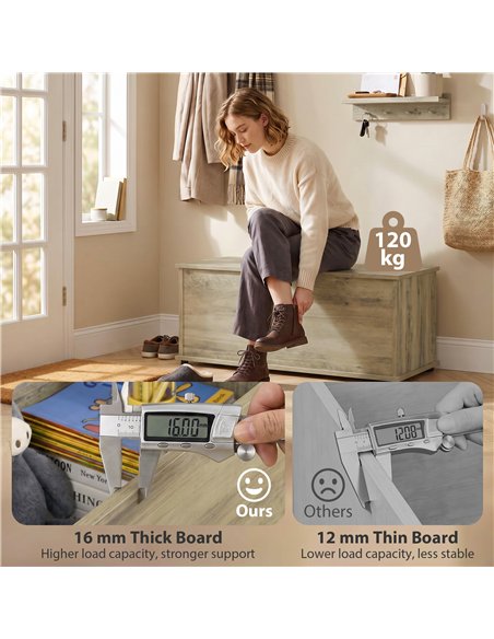HOMCOM Large 114L Storage Chest Grey Wood Bench Trunk with Safety Lid for Bedroom Hallway and Living Room 100 x 40 x 40cm - pic 211163 | FastDaddyshop
