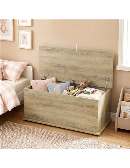 HOMCOM Large 114L Storage Chest Grey Wood Bench Trunk with Safety Lid for Bedroom Hallway and Living Room 100 x 40 x 40cm - pic 211164 | FastDaddyshop
