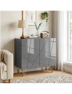 HOMCOM Modern Luxe High Gloss Sideboard, with Hairpin Legs - Grey 2