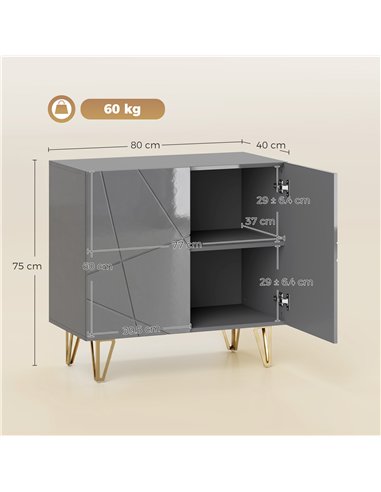 HOMCOM Modern Luxe High Gloss Sideboard, with Hairpin Legs - Grey