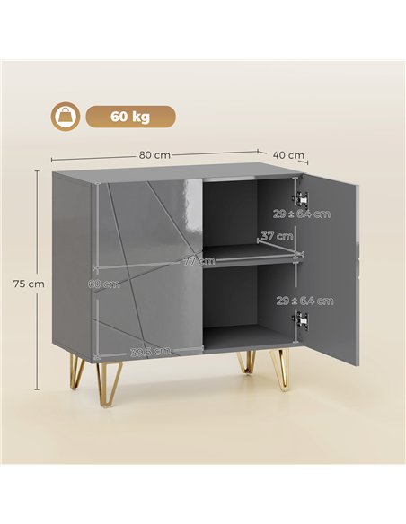 HOMCOM Modern Luxe High Gloss Sideboard, with Hairpin Legs - Grey - pic 211169 | FastDaddyshop