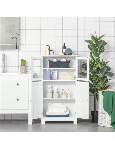 Kleankin Bathroom Floor Storage Cabinet with Tempered Glass Doors, Adjustable Shelf, White - pic 21117 | FastDaddyshop
