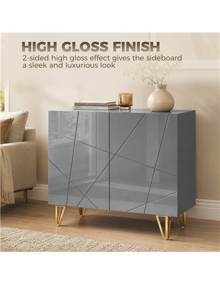 HOMCOM Modern Luxe High Gloss Sideboard, with Hairpin Legs - Grey - pic 211170 | FastDaddyshop