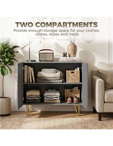 HOMCOM Modern Luxe High Gloss Sideboard, with Hairpin Legs - Grey