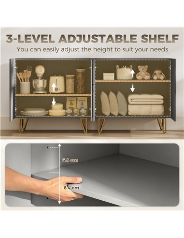 HOMCOM Modern Luxe High Gloss Sideboard, with Hairpin Legs - Grey