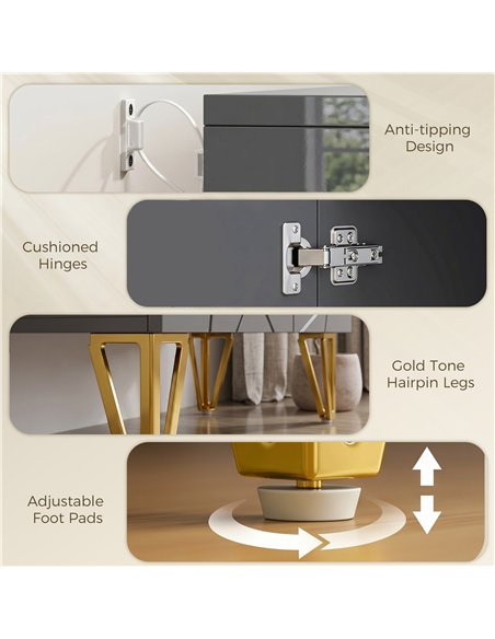 HOMCOM Modern Luxe High Gloss Sideboard, with Hairpin Legs - Grey - pic 211173 | FastDaddyshop