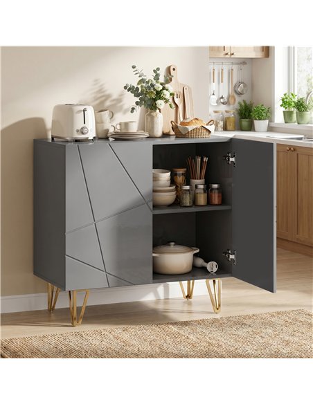 HOMCOM Modern Luxe High Gloss Sideboard, with Hairpin Legs - Grey - pic 211174 | FastDaddyshop