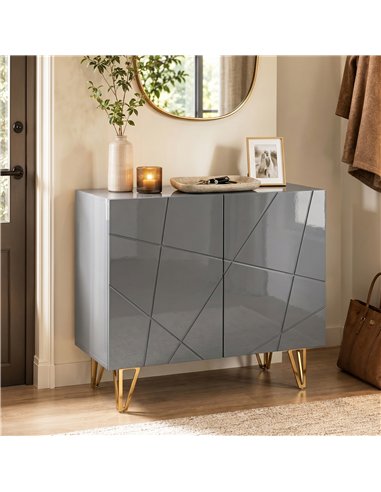 HOMCOM Modern Luxe High Gloss Sideboard, with Hairpin Legs - Grey
