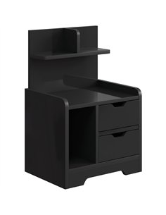 HOMCOM Bedside Table, Small Bedside Cabinet with 2 Drawers and Storage Shelves for Bedroom, Black Wood Effect