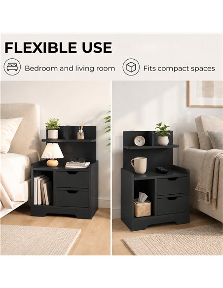HOMCOM Bedside Table, Small Bedside Cabinet with 2 Drawers and Storage Shelves for Bedroom, Black Wood Effect - pic 211179 | FastDaddyshop