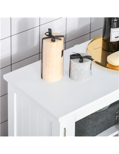 Kleankin Bathroom Floor Storage Cabinet with Tempered Glass Doors, Adjustable Shelf, White