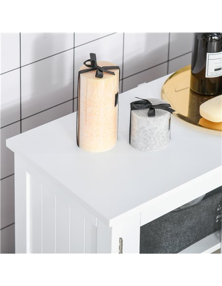Kleankin Bathroom Floor Storage Cabinet with Tempered Glass Doors, Adjustable Shelf, White - pic 21118 | FastDaddyshop